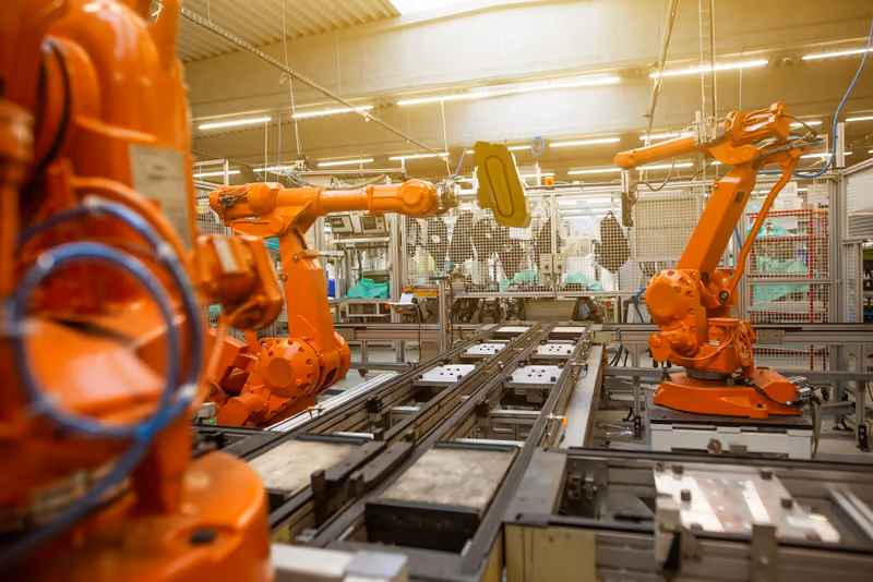 Automotive production line inside a modern assembly plant